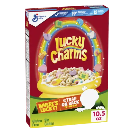 Original lucky charms cereal, front of package